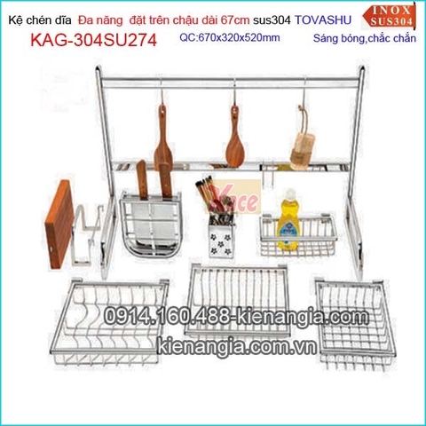 Kệ chén đa năng Tovashu đặt trên bồn rửa chén dài 67cm KAG-304SU274