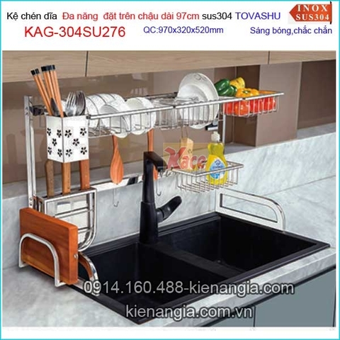 Kệ chén đa năng Tovashu đặt trên bồn rửa chén dài 97cm KAG-304SU276