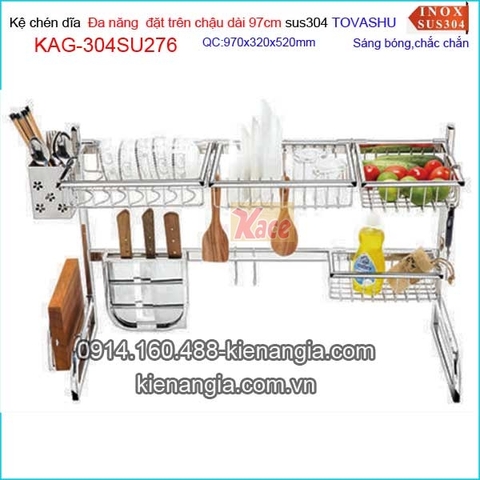 Kệ chén đa năng Tovashu đặt trên bồn rửa chén dài 97cm KAG-304SU276