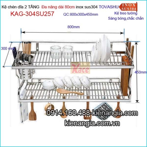 Kệ chén dao thớt ống đũa 2 tầng Tovashu sus304 80cm KAG-304SU257