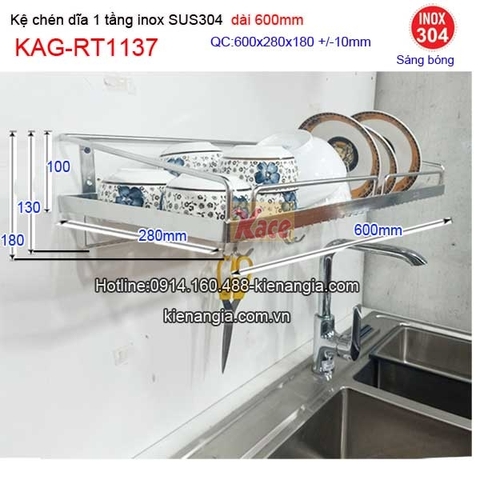 Kệ chén dĩa 1 tầng inox sus304 dài 6 tấc KAG-RT1137