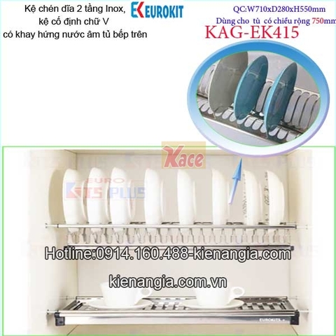 Kệ chén dĩa 2 tầng âm tủ bếp trên 75cm EUROKIT-KAG-EK415