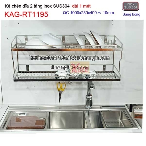Kệ chén dĩa 2 tầng dài 100cm bằng inox sus304 KAG-RT1195
