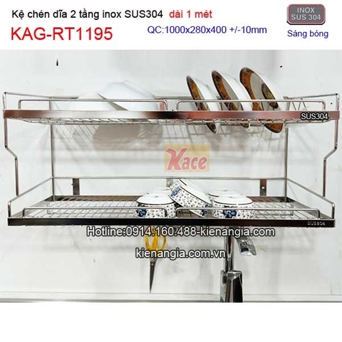 Kệ chén dĩa 2 tầng dài 100cm bằng inox sus304 KAG-RT1195