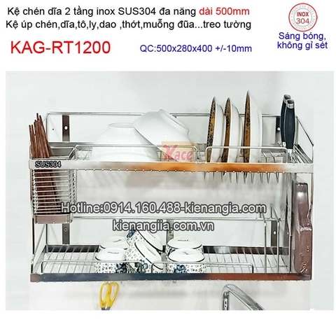 Kệ chén dĩa 2 tầng inox 304 bếp nhỏ KAG-RT1200