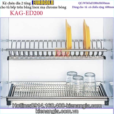Kệ chén dĩa 2 tầng tủ bếp trên 600 EUROGOLD KAG-ED200