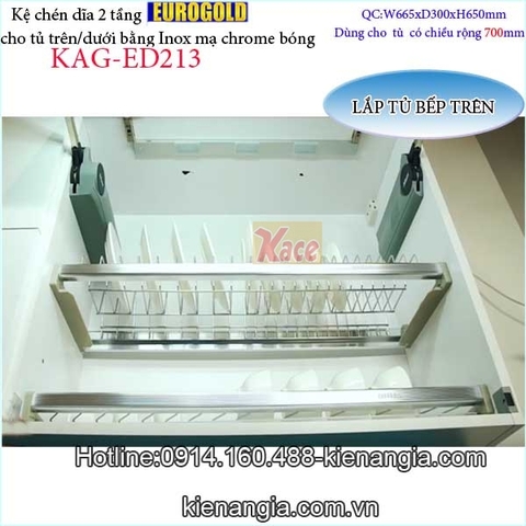 Kệ chén dĩa 2 tầng tủ bếp trên 700 EUROGOLD KAG-ED213