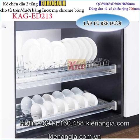 Kệ chén dĩa 2 tầng tủ bếp trên 700 EUROGOLD KAG-ED213