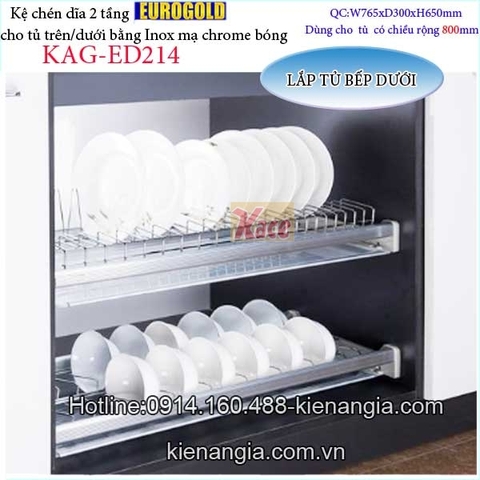 Kệ chén dĩa 2 tầng tủ bếp trên 800 EUROGOLD KAG-ED214