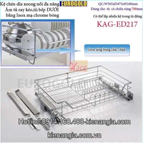 Kệ chén dĩa đa năng 700 EUROGOLD âm tủ KAG-ED217