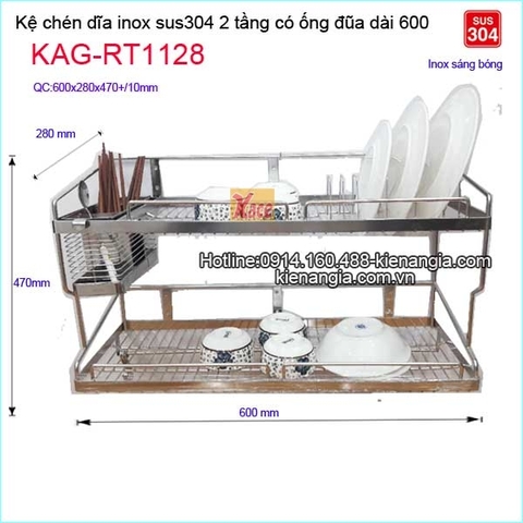 Kệ chén dĩa đa năng inox sus304 2 tầng dài 6 tấc KAG-RT1128