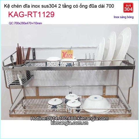 Kệ chén dĩa đa năng inox sus304 2 tầng dài 7 tấc KAG-RT1129
