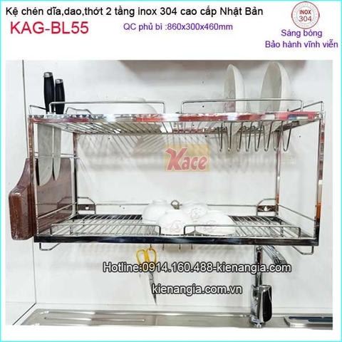 Kệ chén dĩa dao thớt 2 tầng treo tủ bếp 800 inox Nhật Bản KAG-BL55