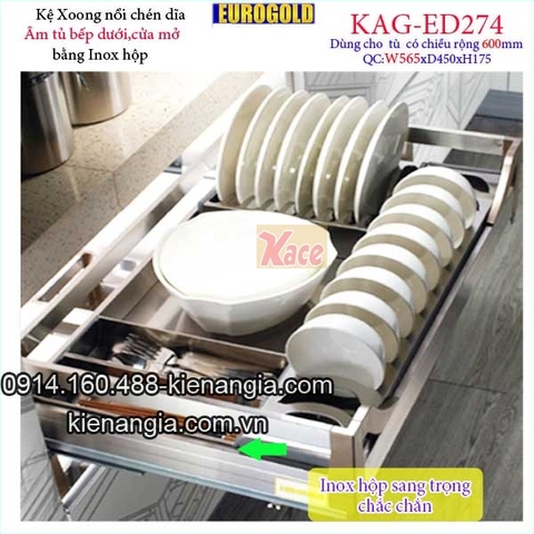 Kệ chén dĩa inox hộp âm tủ 60cm EUROGOLD-KAG-ED274