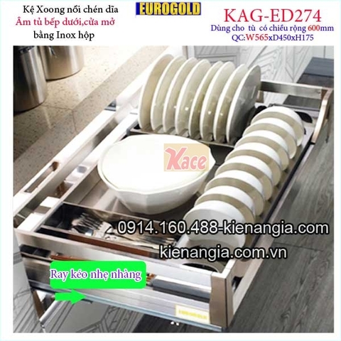 Kệ chén dĩa inox hộp âm tủ 60cm EUROGOLD-KAG-ED274