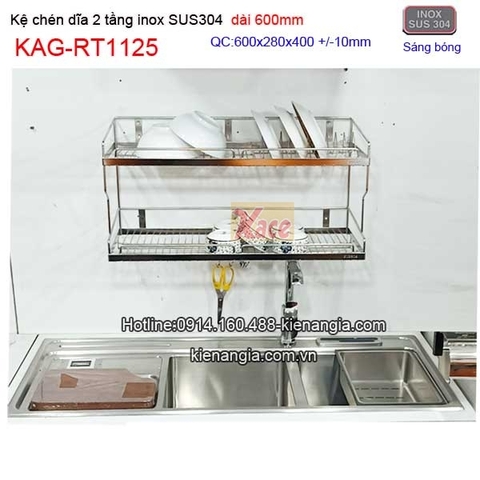 Kệ chén dĩa inox sus304 2 tầng dài 6 tấc KAG-RT1125