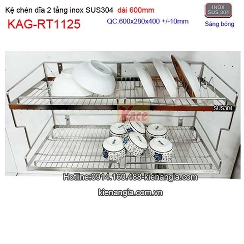 Kệ chén dĩa inox sus304 2 tầng dài 6 tấc KAG-RT1125