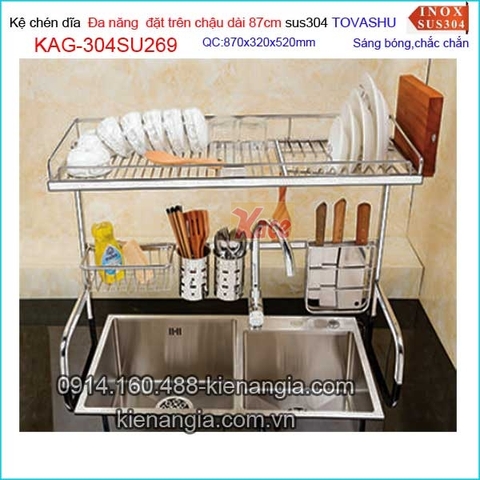 Kệ chén dĩa Tovashu đặt trên chậu rửa chén dài 87cm KAG-304SU269