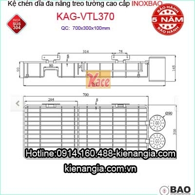 Kệ chén dĩa treo tường inoxbao 304 cao cấp VTL370