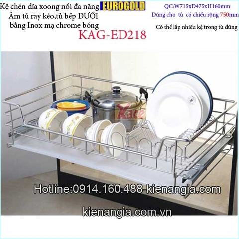 Kệ chén dĩa xoong nồi 750 EUROGOLD có ray kéo tủ bếp dưới KAG-ED218