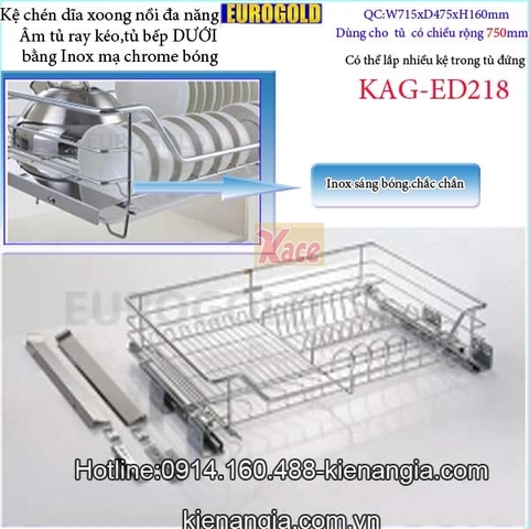 Kệ chén dĩa xoong nồi 750 EUROGOLD có ray kéo tủ bếp dưới KAG-ED218