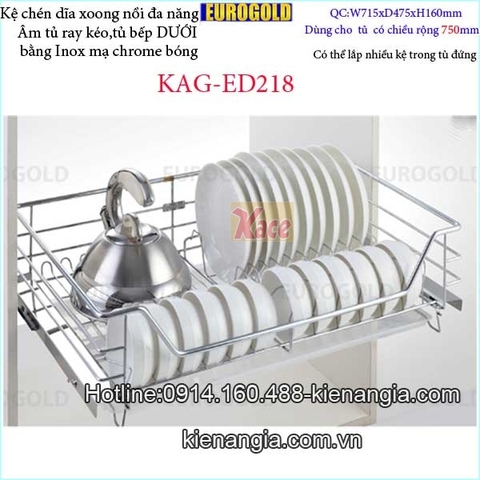 Kệ chén dĩa xoong nồi 750 EUROGOLD có ray kéo tủ bếp dưới KAG-ED218