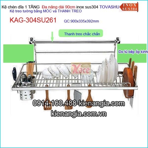 Kệ chén Tovashu 1 tầng đa năng móc treo tủ bếp kính cường lực 90cm KAG-304SU261