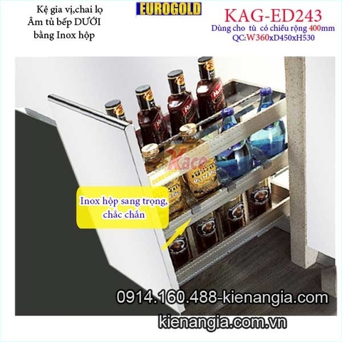 Kệ gia vị chai lọ inox hộp tủ 400 EUROGOLD-KAG-ED243