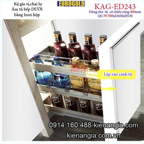 Kệ gia vị chai lọ inox hộp tủ 400 EUROGOLD-KAG-ED243