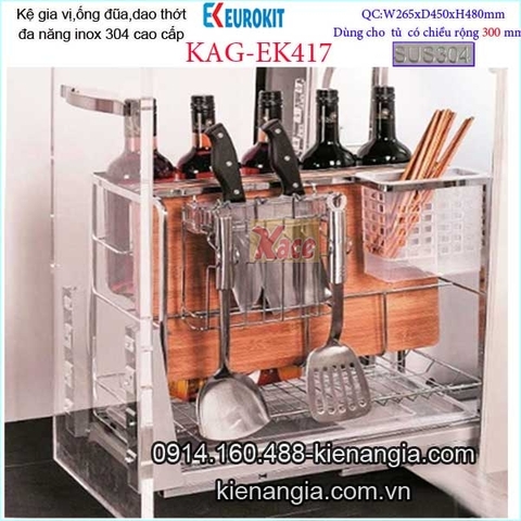 Kệ gia vị dao thớt đa năng âm tủ 30cm KAG-EK417, khuyến mãi phí lắp đặt trong TPHCM
