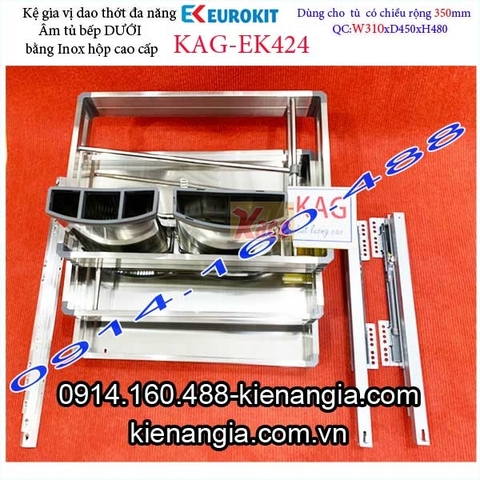Kệ gia vị inox hộp âm tủ 35cm EUROKITS KAG-EK424, khuyến mãi phí lắp đặt TPHCM