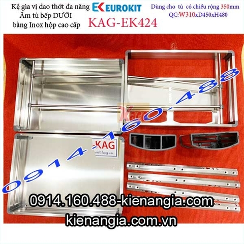 Kệ gia vị inox hộp âm tủ 35cm EUROKITS KAG-EK424, khuyến mãi phí lắp đặt TPHCM