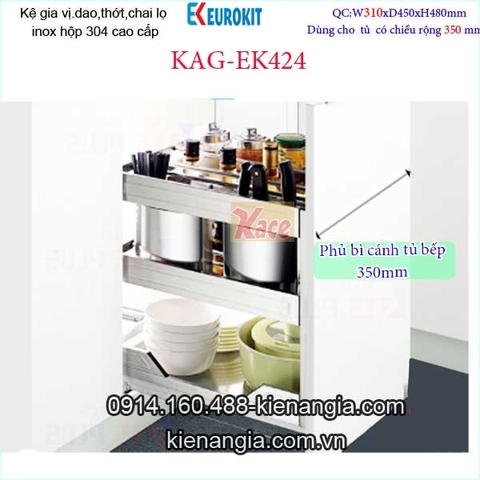 Kệ gia vị inox hộp âm tủ 35cm EUROKITS KAG-EK424, khuyến mãi phí lắp đặt TPHCM
