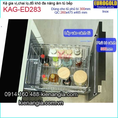 Kệ gia vị,chai lọ inox âm tủ 30cm EUROGOLD-KAG-ED283
