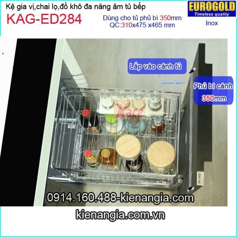 Kệ gia vị,chai lọ inox âm tủ 35cm EUROGOLD-KAG-ED284