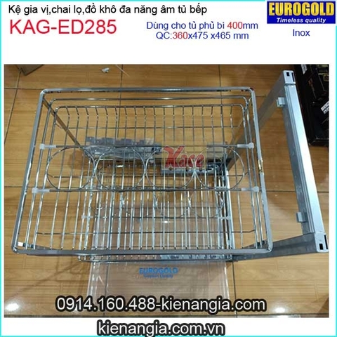Kệ gia vị,chai lọ inox âm tủ 40cm -EUROGOLD-KAG-ED285