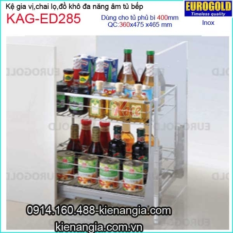 Kệ gia vị,chai lọ inox âm tủ 40cm -EUROGOLD-KAG-ED285