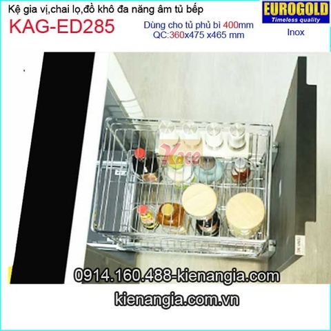 Kệ gia vị,chai lọ inox âm tủ 40cm -EUROGOLD-KAG-ED285