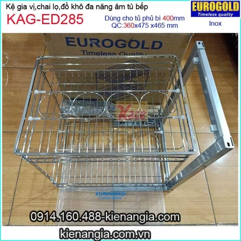 Kệ gia vị,chai lọ inox âm tủ 40cm -EUROGOLD-KAG-ED285