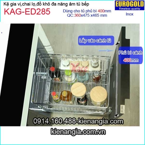 Kệ gia vị,chai lọ inox âm tủ 40cm -EUROGOLD-KAG-ED285