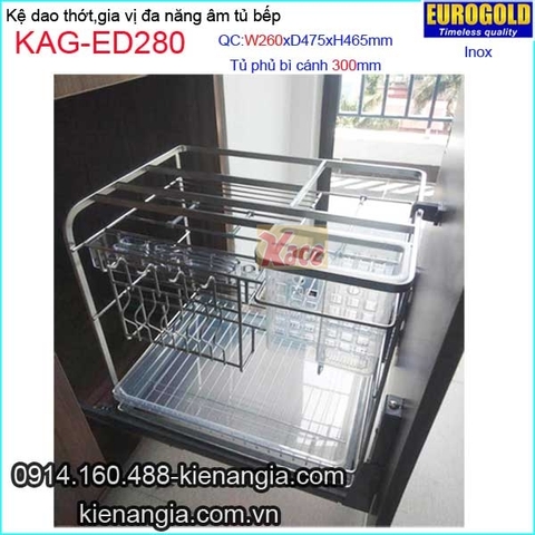 Kệ gia vị,dao thớt inox âm tủ 30cm EUROGOLD-KAG-ED280