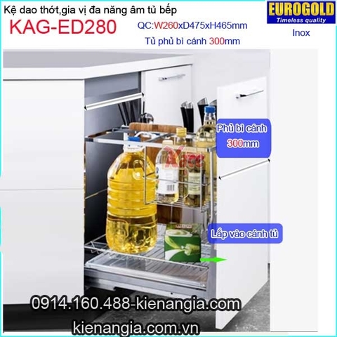 Kệ gia vị,dao thớt inox âm tủ 30cm EUROGOLD-KAG-ED280