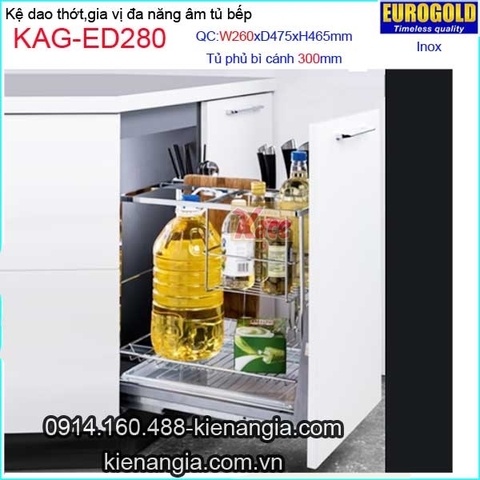 Kệ gia vị,dao thớt inox âm tủ 30cm EUROGOLD-KAG-ED280