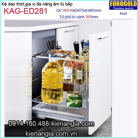 Kệ gia vị,dao thớt inox âm tủ 35cm EUROGOLD-KAG-ED281