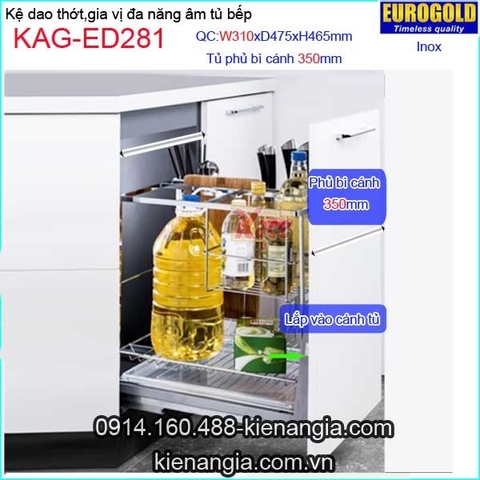 Kệ gia vị,dao thớt inox âm tủ 35cm EUROGOLD-KAG-ED281