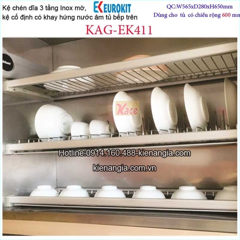 Kệ inox mờ 3 tầng chén bát âm tủ 600 EUROKIT-KAG-EK411
