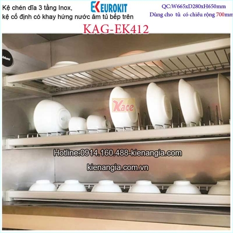 Kệ inox mờ 3 tầng chén bát âm tủ 700 EUROKIT-KAG-EK412
