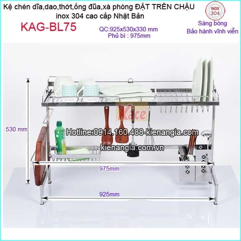 Kệ inox Nhật Bản đặt trên chậu rửa KAG-BL75