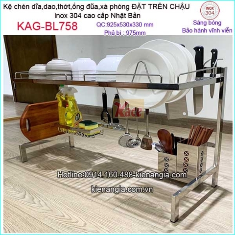 Kệ inox Nhật Bản đặt trên chậu rửa KAG-BL75