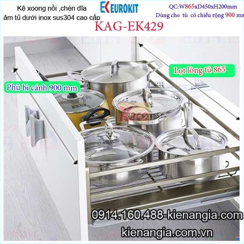 Kệ nồi, chén dĩa EUROKIT 90cm KAG-EK429, khuyến mãi phí lắp đặt TPHCM